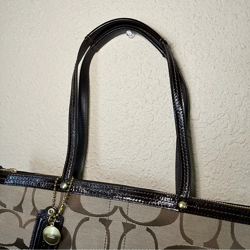Coach Signature Canvas & Leather Brown Tote Handbag - Picture 7 of 13